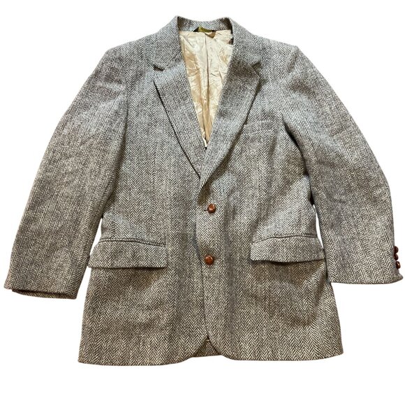 Vintage Harris Tweed Sport Sz 42S Brown Gray Herringbone Part Lined Scottish Men - Picture 1 of 7